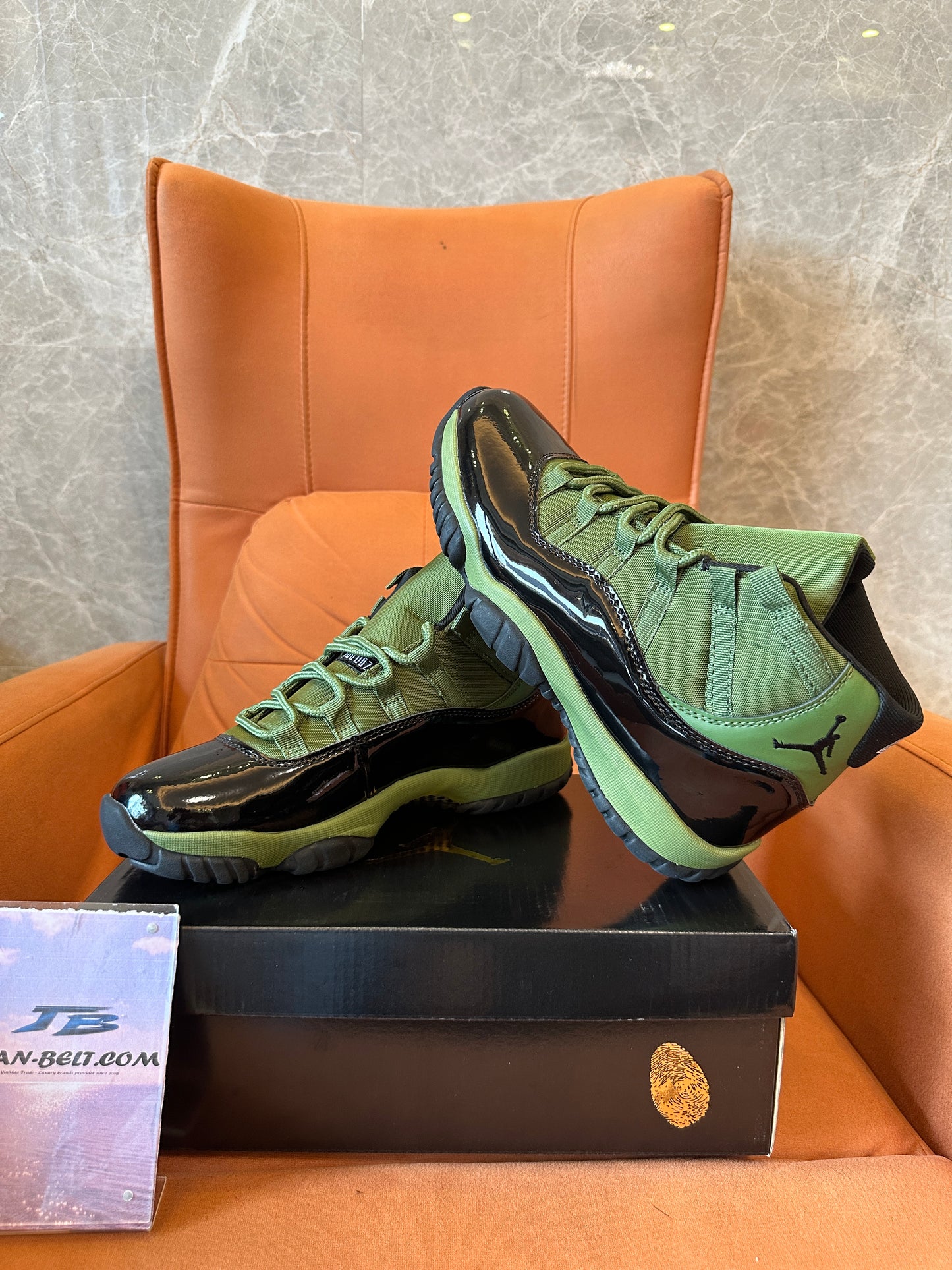 Air Jordan 11 Low Olive Green Black Patent Leather Basketball Sneakers