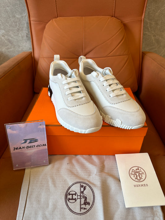 Hermes Bounce Sneaker White Beige Mesh & Suede with H Sole