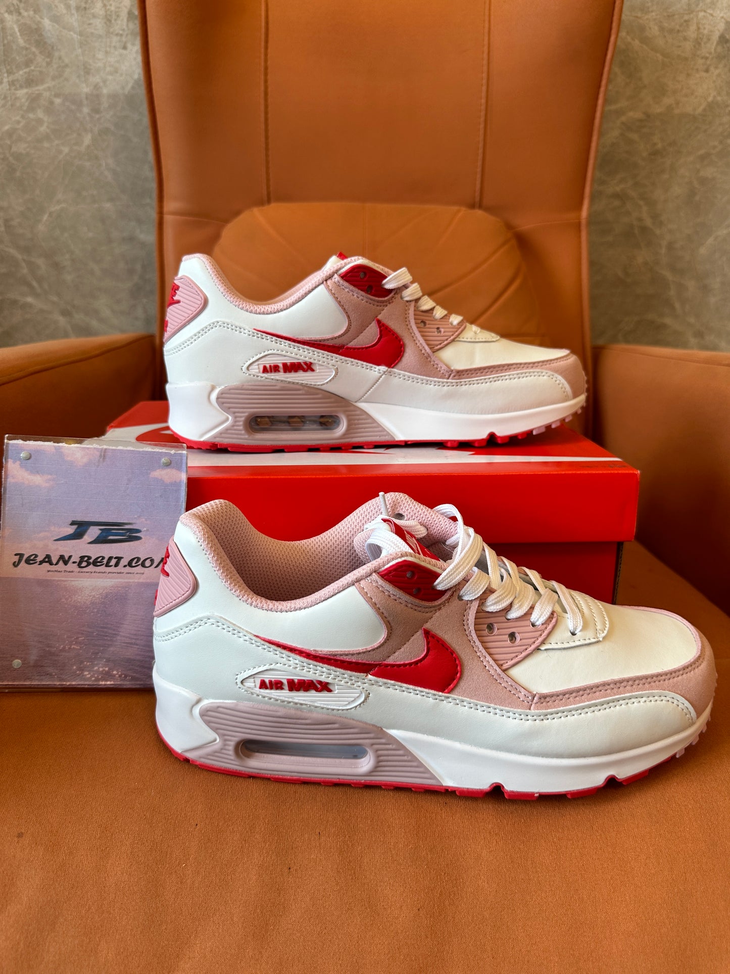Nike Air Max 90 White Pink Red Unisex Sneakers Cushion Running Shoes