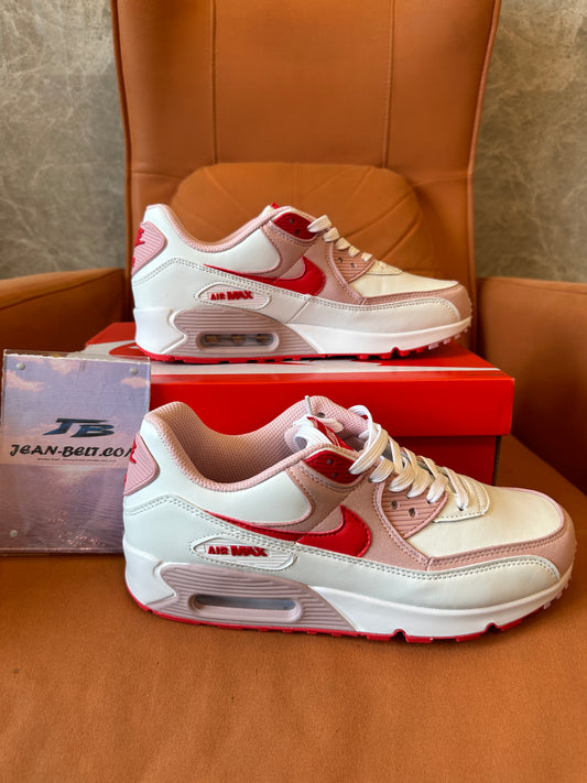 Nike Air Max 90 White Pink Red Unisex Sneakers Cushion Running Shoes