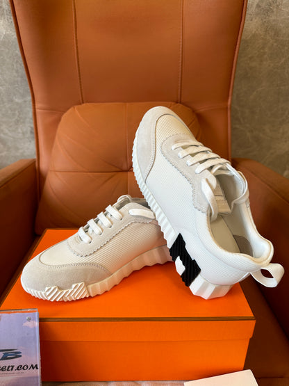 Hermes Bounce Sneaker White Beige Mesh & Suede with H Sole