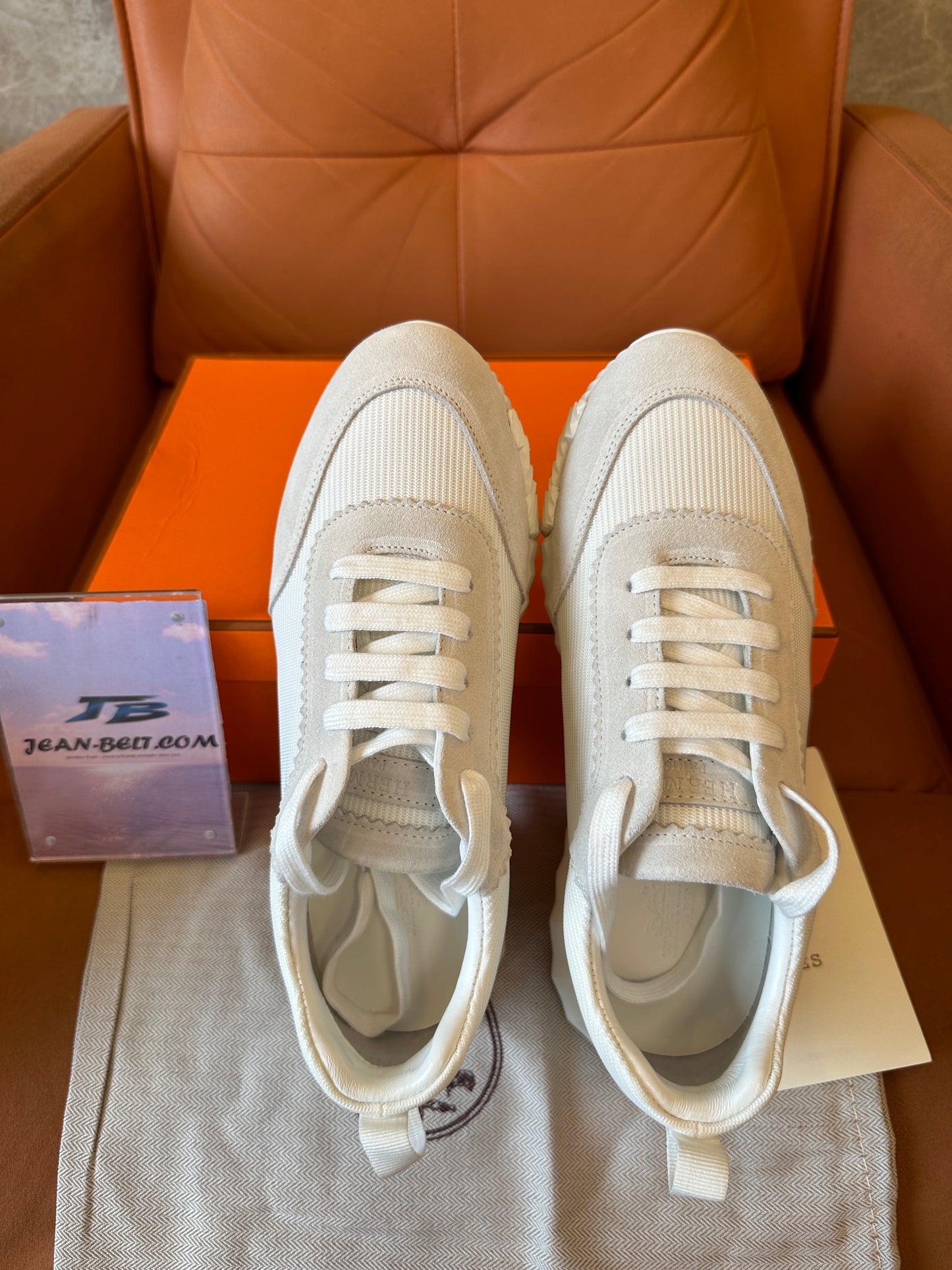 Hermes Bounce Sneaker White Beige Mesh & Suede with H Sole