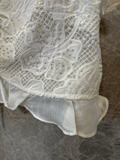Sandro Embroidered Lace Two-Piece Set – Ruffle Tie Vest & Layered Mini Skirt
