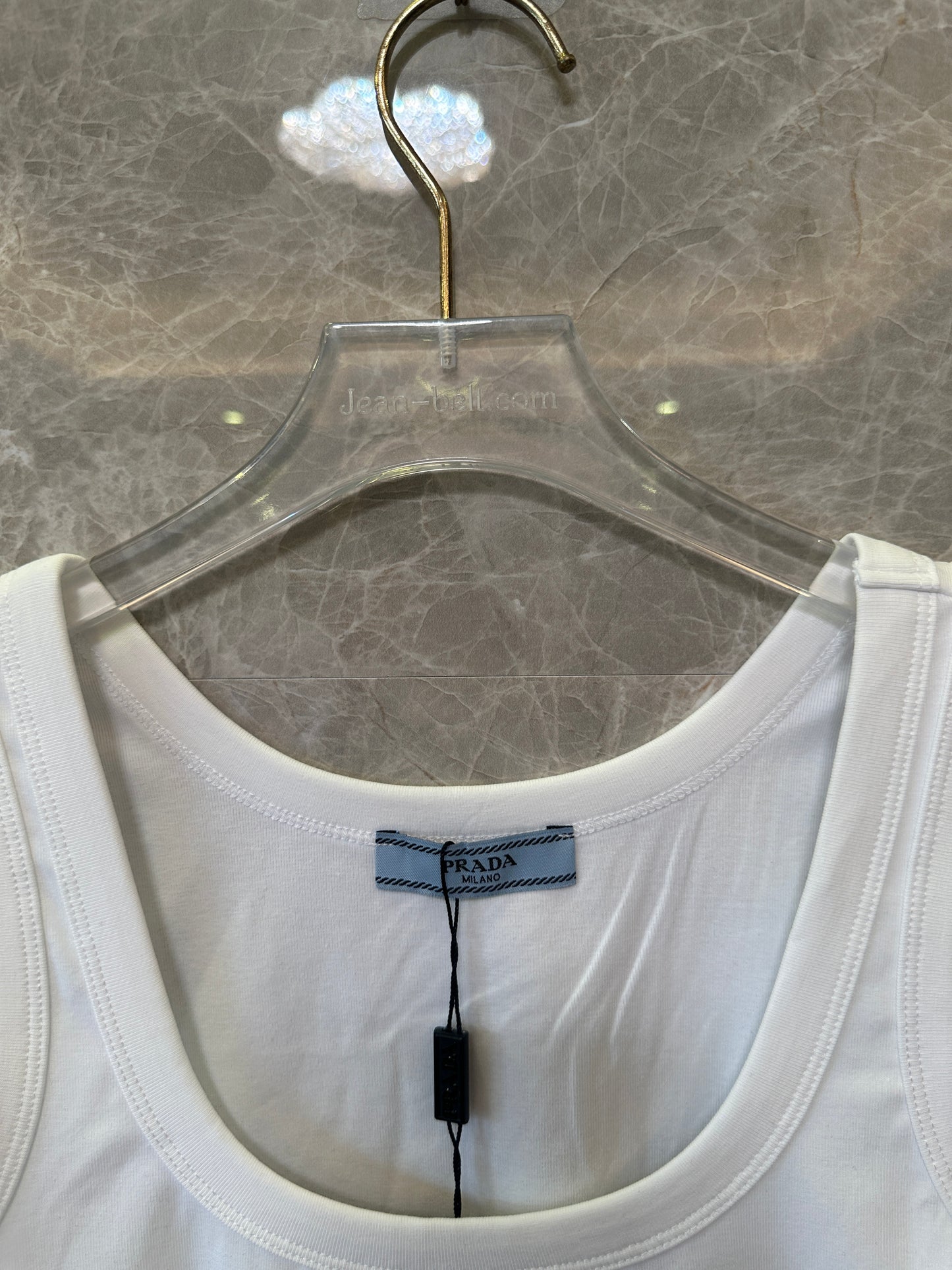 Prada Triangle Logo Tank Top Women Sleeveless Slim Fit White Basic Top