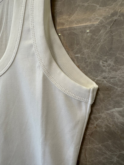 Prada Triangle Logo Tank Top Women Sleeveless Slim Fit White Basic Top