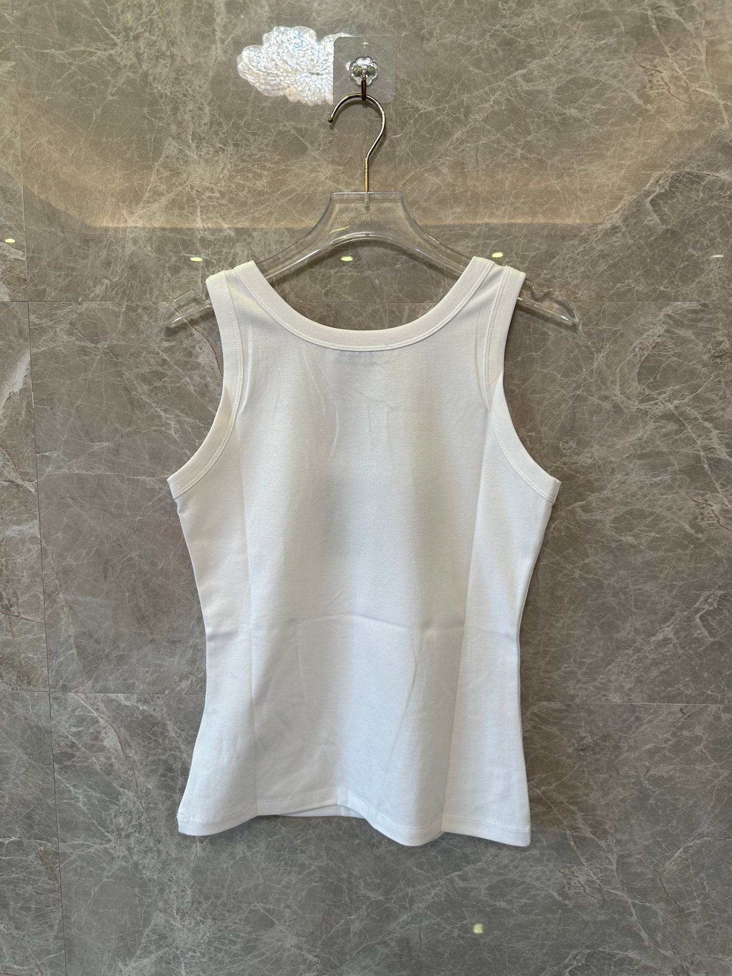 Prada Triangle Logo Tank Top Women Sleeveless Slim Fit White Basic Top