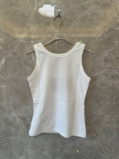 Prada Triangle Logo Tank Top Women Sleeveless Slim Fit White Basic Top