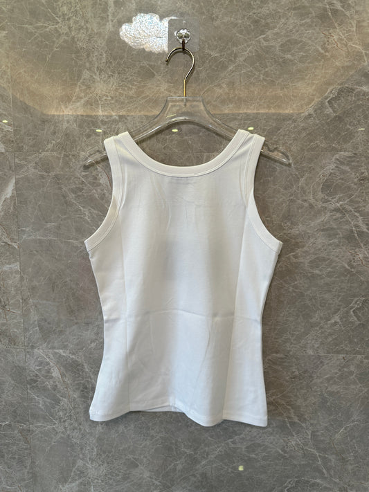 Prada Triangle Logo Tank Top Women Sleeveless Slim Fit White Basic Top