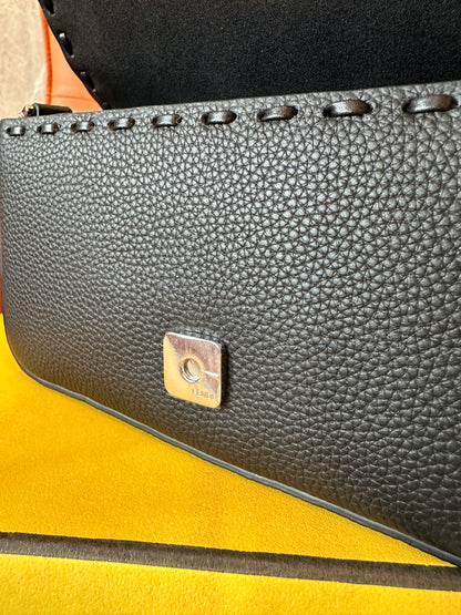Fendi Mini Baguette Bag in Black Leather with Silver FF Logo