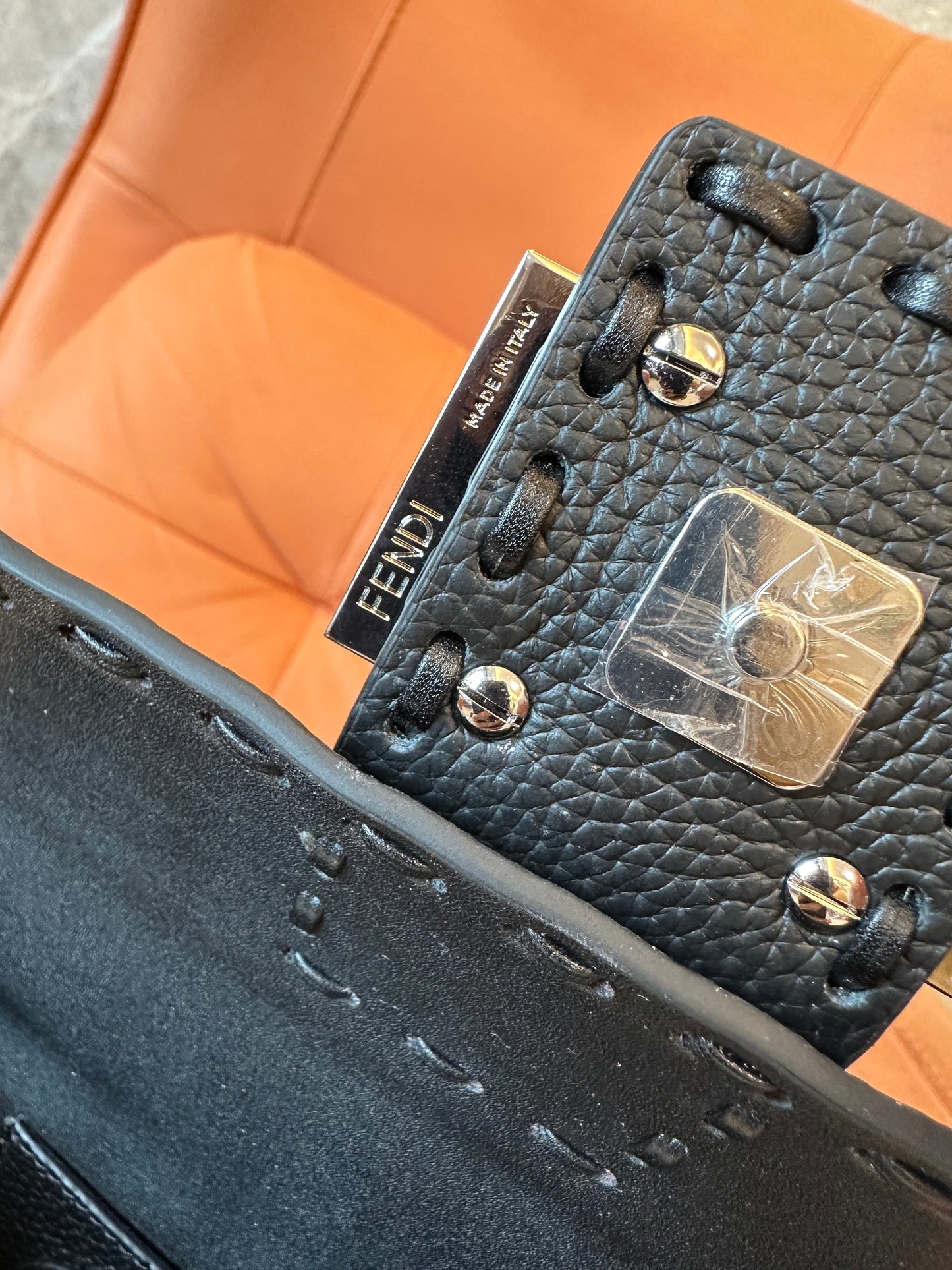 Fendi Mini Baguette Bag in Black Leather with Silver FF Logo