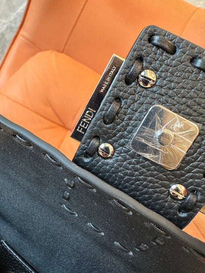 Fendi Mini Baguette Bag in Black Leather with Silver FF Logo
