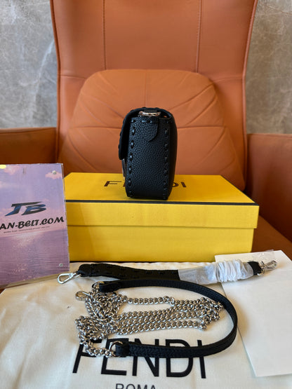Fendi Mini Baguette Bag in Black Leather with Silver FF Logo