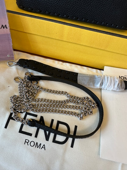 Fendi Mini Baguette Bag in Black Leather with Silver FF Logo