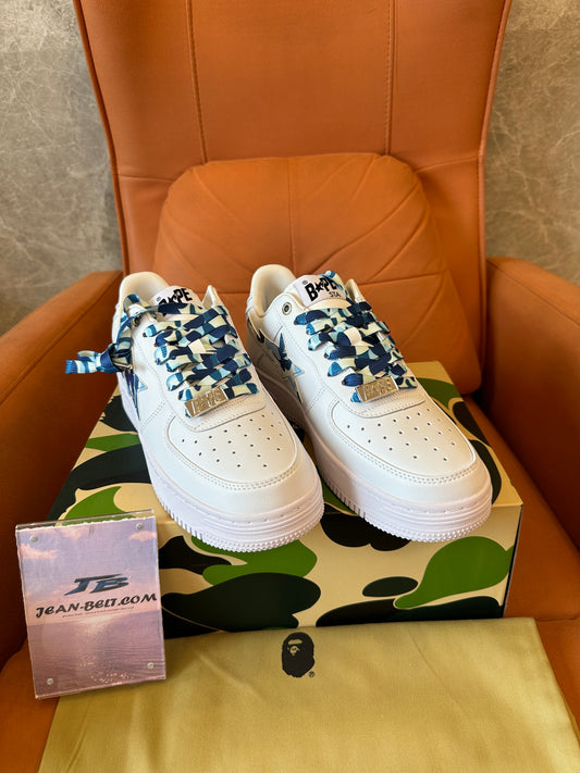 BAPE STA Low Blue Camo Star Sneakers White Leather Classic Skate Shoes Unisex