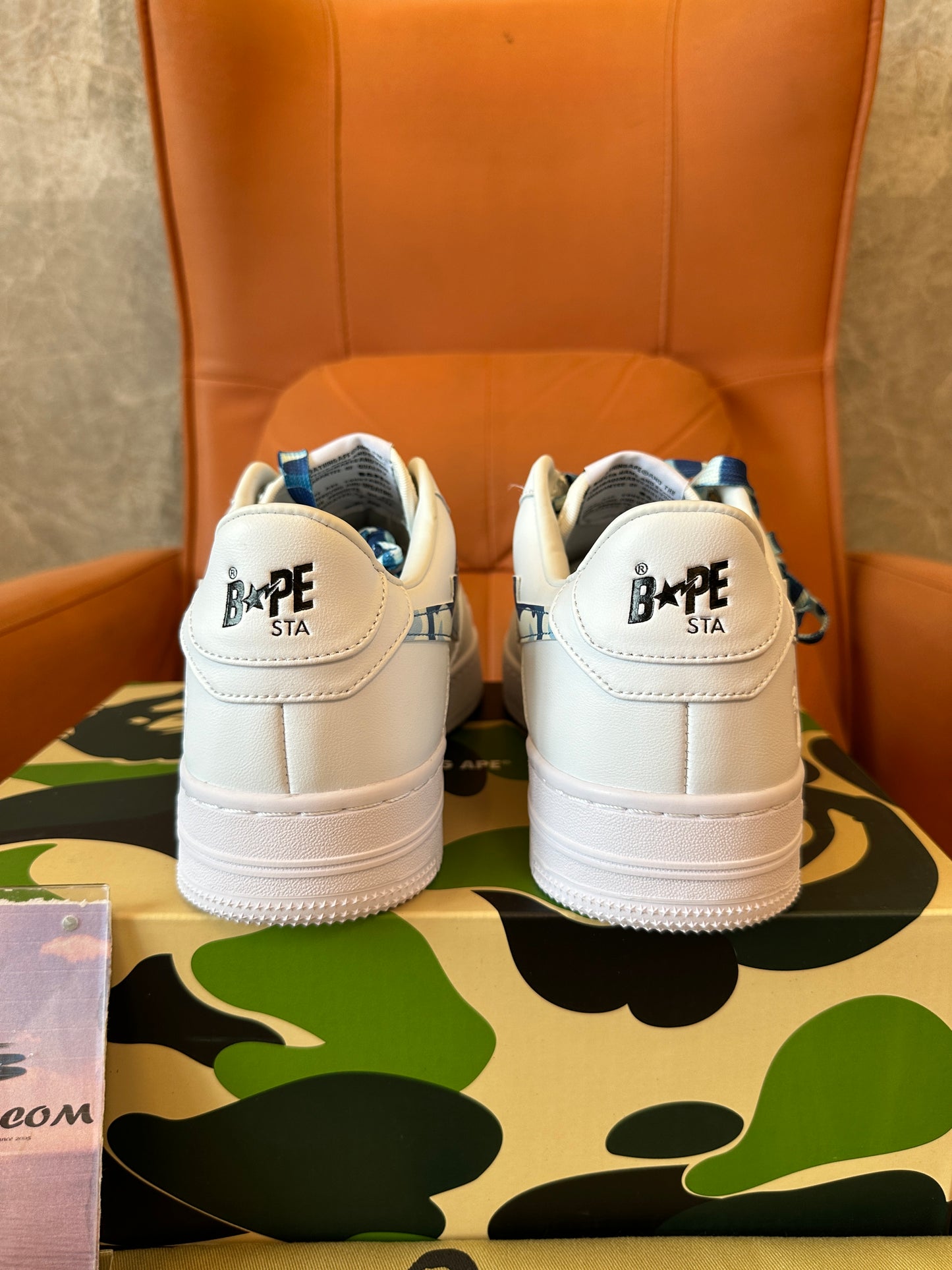 BAPE STA Low Blue Camo Star Sneakers White Leather Classic Skate Shoes Unisex