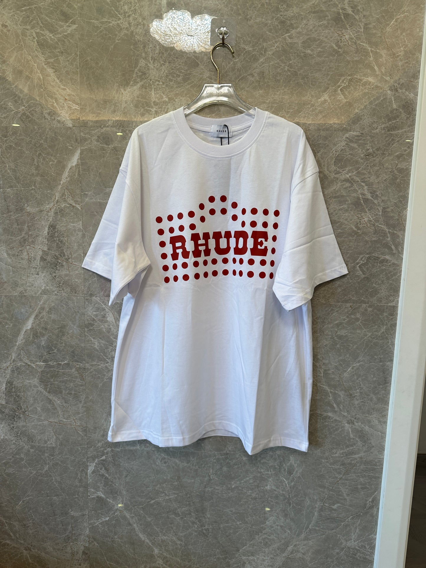 Rhude White Red Polka Dot Logo Graphic T-shirt