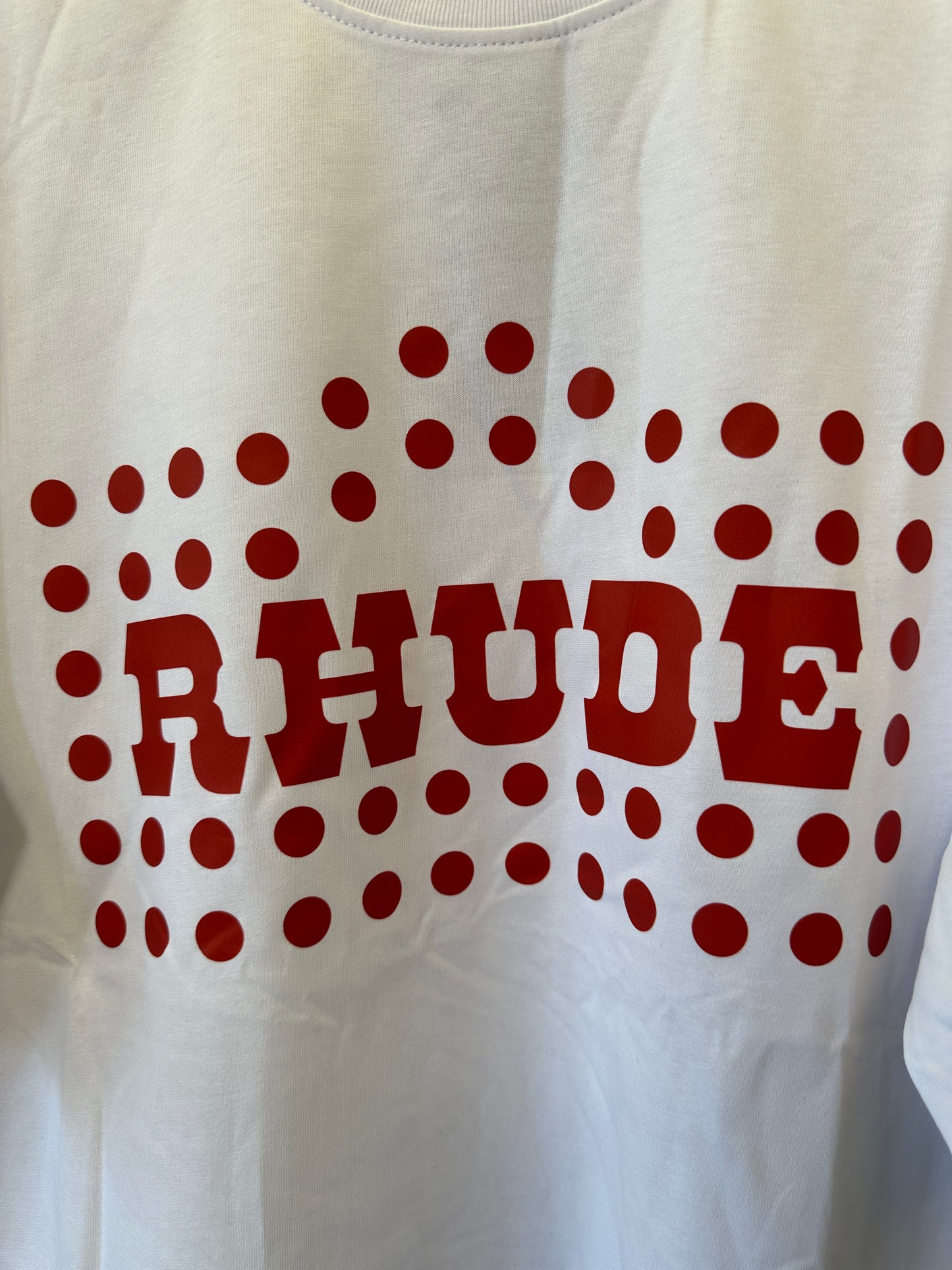Rhude White Red Polka Dot Logo Graphic T-shirt