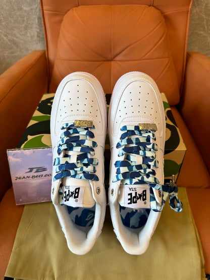 BAPE STA Low Blue Camo Star Sneakers White Leather Classic Skate Shoes Unisex