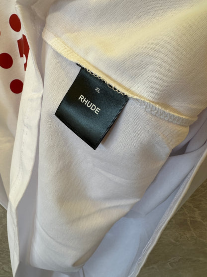 Rhude White Red Polka Dot Logo Graphic T-shirt