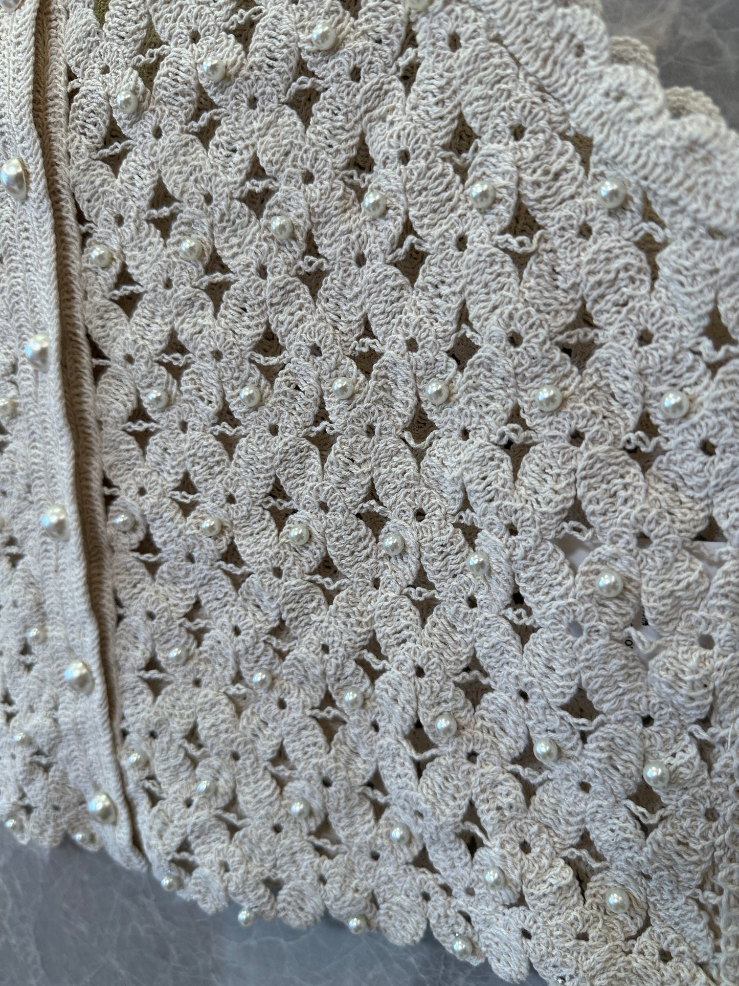 Sandro Crochet Pearl Mini Skirt & Sleeveless Top Set – Beige Floral Openwork