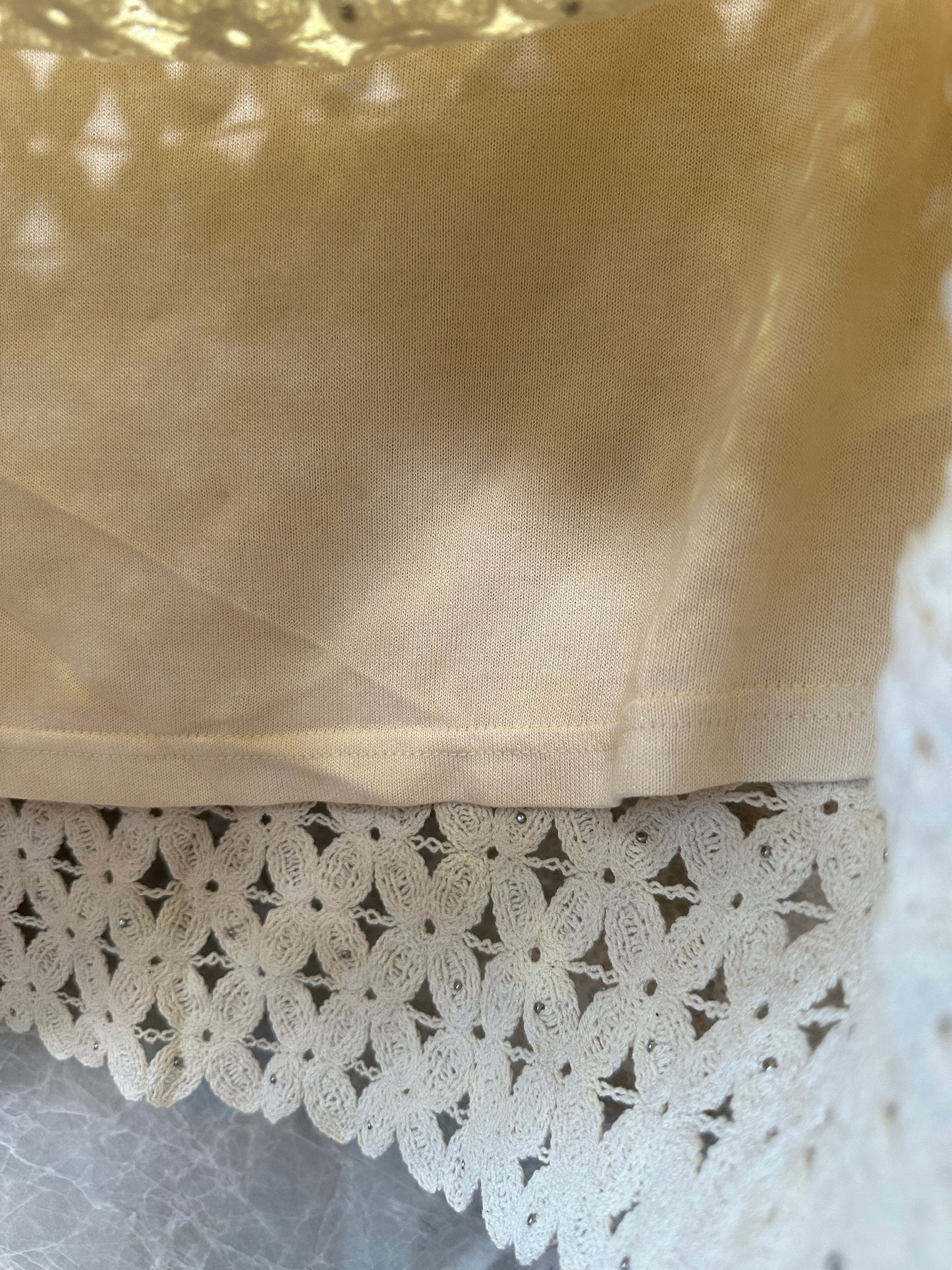 Sandro Crochet Pearl Mini Skirt & Sleeveless Top Set – Beige Floral Openwork