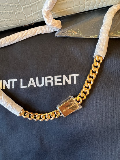 Saint Laurent Kate Bag in White Croc-Embossed Leather with Gold YSL Logo and Tassel