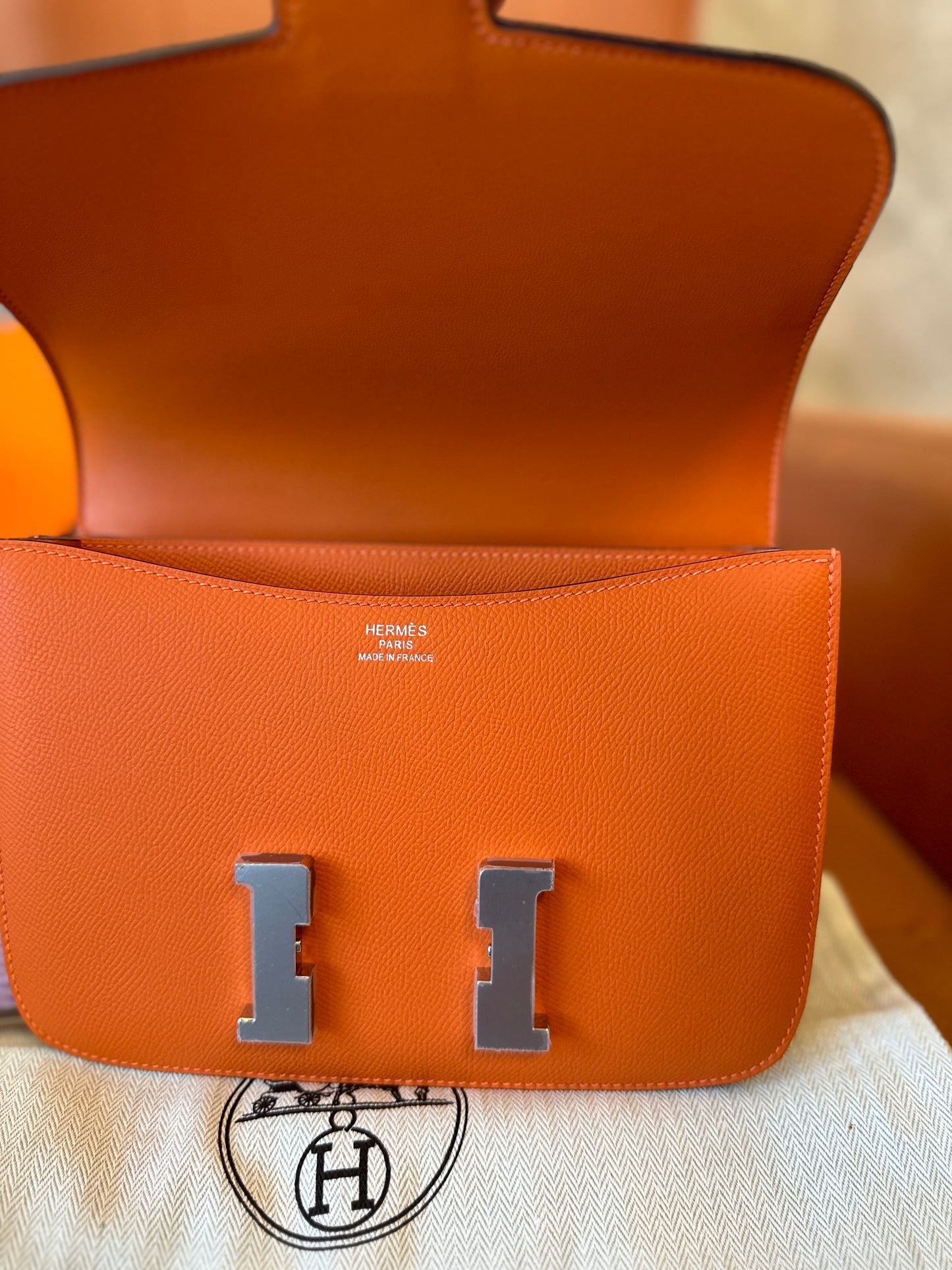 [Half Handmade]Hermes Constance 24 Bag –Orange Epsom Leather
