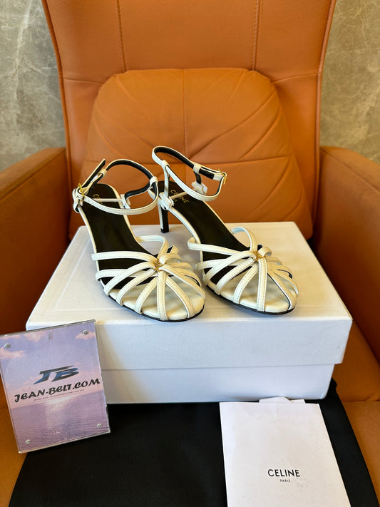 Celine Triomphe Strappy Sandals in White Leather