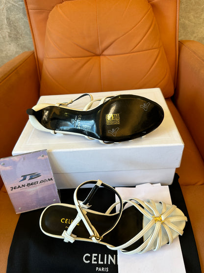 Celine Triomphe Strappy Sandals in White Leather