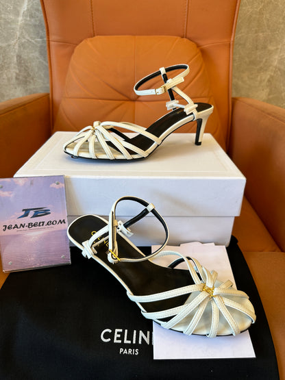Celine Triomphe Strappy Sandals in White Leather