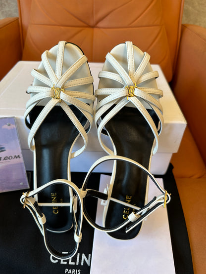 Celine Triomphe Strappy Sandals in White Leather