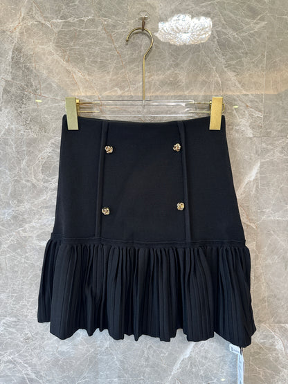 Sandro Button Detail Knit Top & Pleated Mini Skirt Set