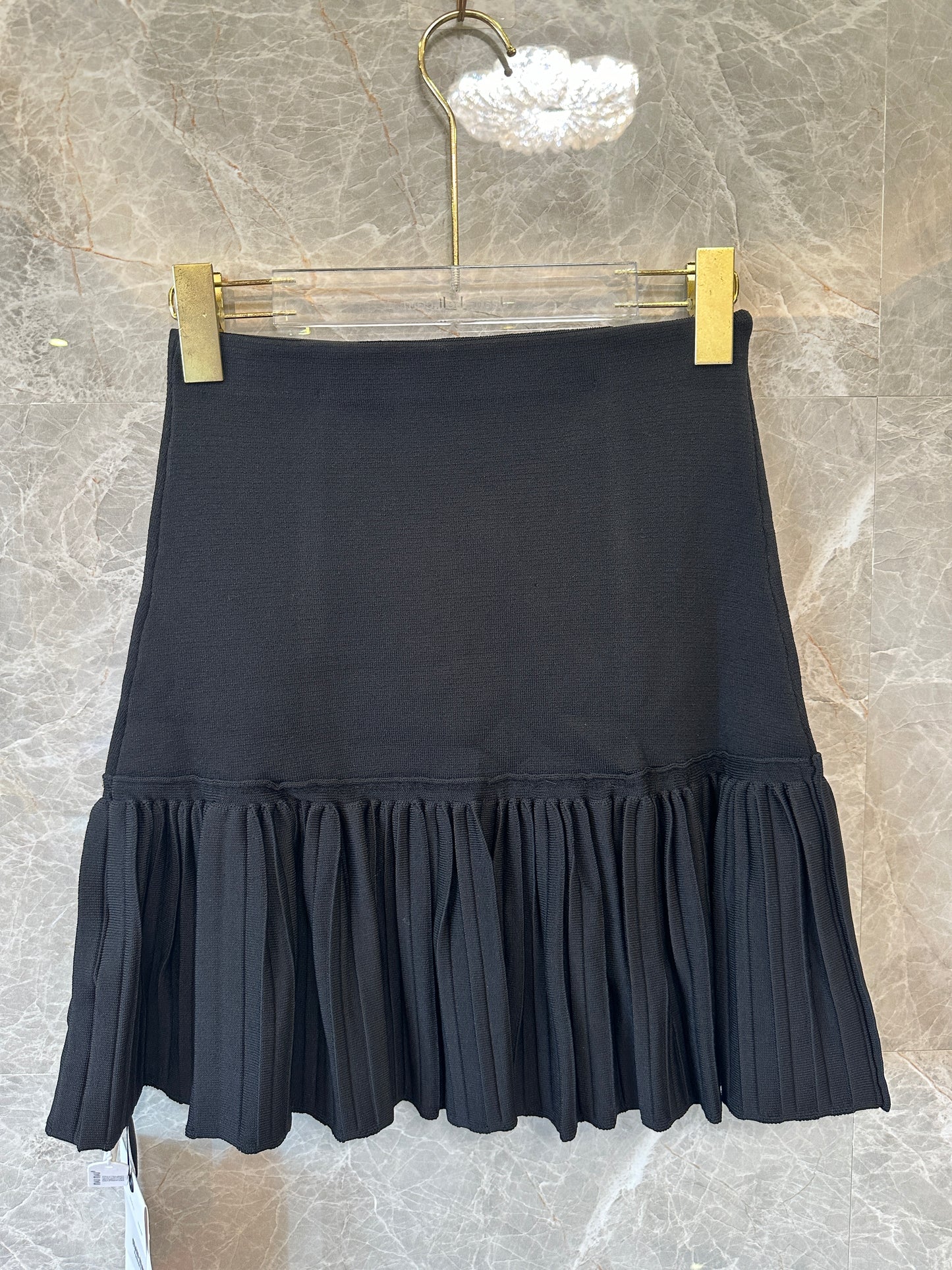 Sandro Button Detail Knit Top & Pleated Mini Skirt Set