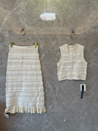 Sandro Knit Two-Piece Set with 3D Embroidered Floral and Openwork