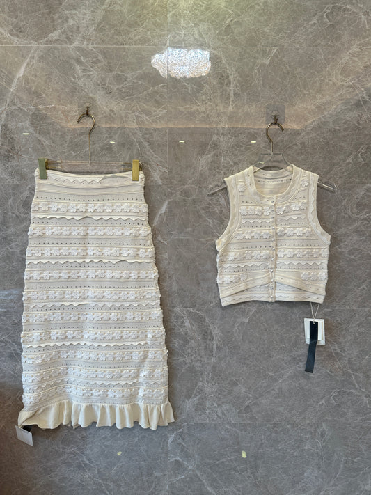 Sandro Knit Two-Piece Set with 3D Embroidered Floral and Openwork