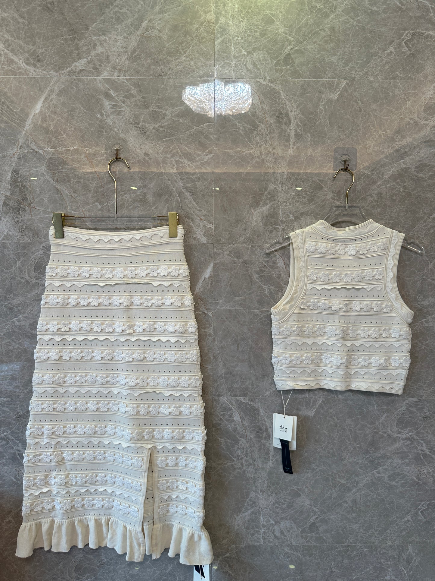 Sandro Knit Two-Piece Set with 3D Embroidered Floral and Openwork