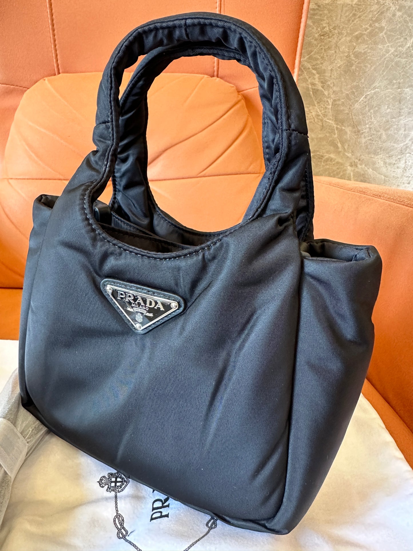 Prada Nylon Mini Padded Tote Bag with Logo Plaque