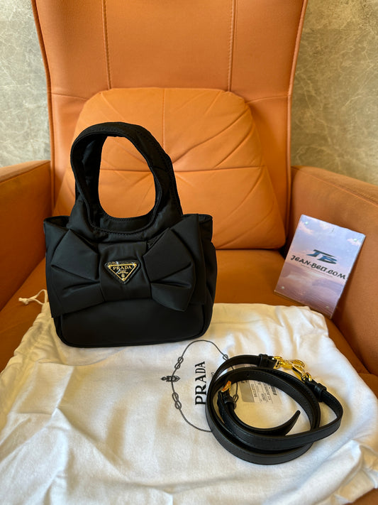 Prada Bow Black Nylon Mini Tote Bag