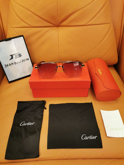 Cartier Santos-Dumont Sunglasses - Gold Frame with Gradient Burgundy Lenses