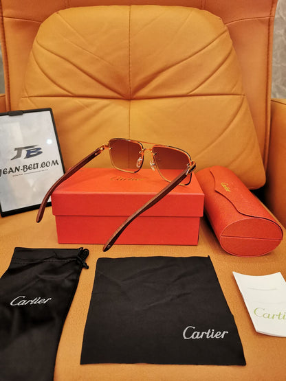Cartier Santos-Dumont Sunglasses - Gold Frame with Gradient Burgundy Lenses