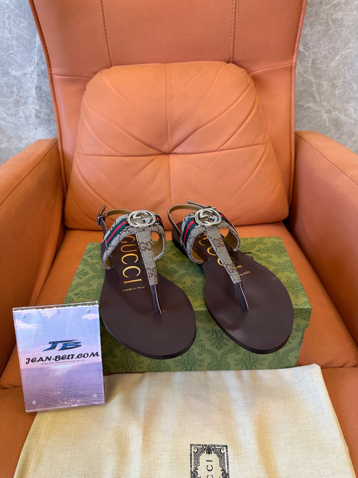 Gucci GG Web Thong Sandals Brown