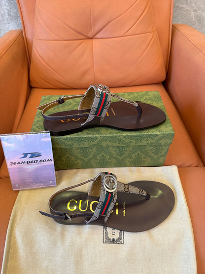 Gucci GG Web Thong Sandals Brown