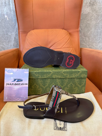 Gucci GG Web Thong Sandals Brown