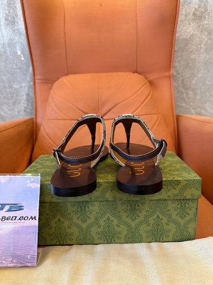 Gucci GG Web Thong Sandals Brown