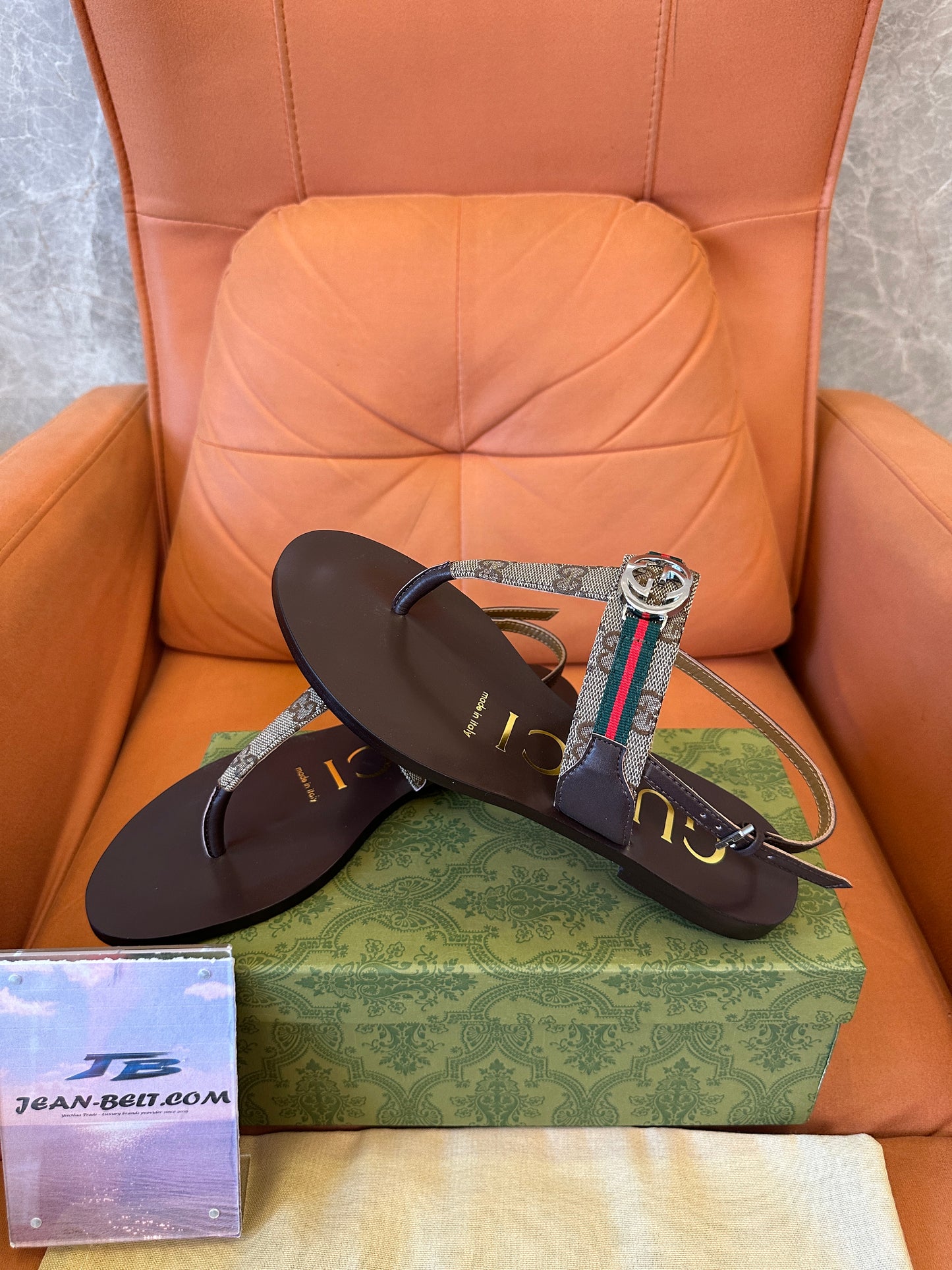 Gucci GG Web Thong Sandals Brown