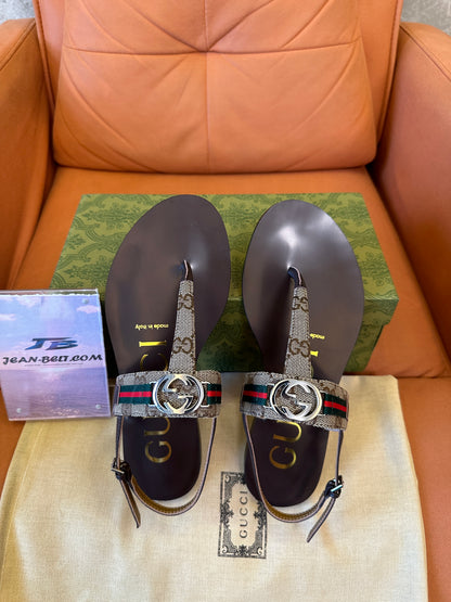 Gucci GG Web Thong Sandals Brown