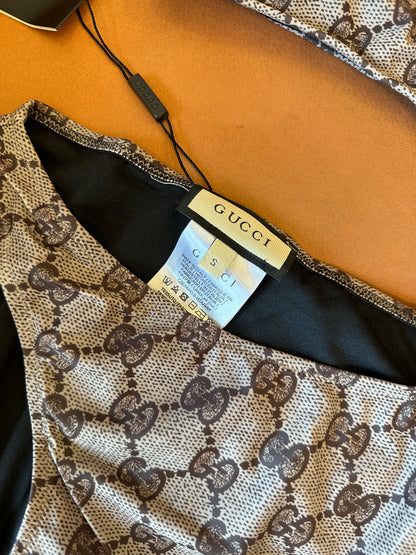 Gucci GG Supreme One-Shoulder Cut-Out Monogram Swimsuit