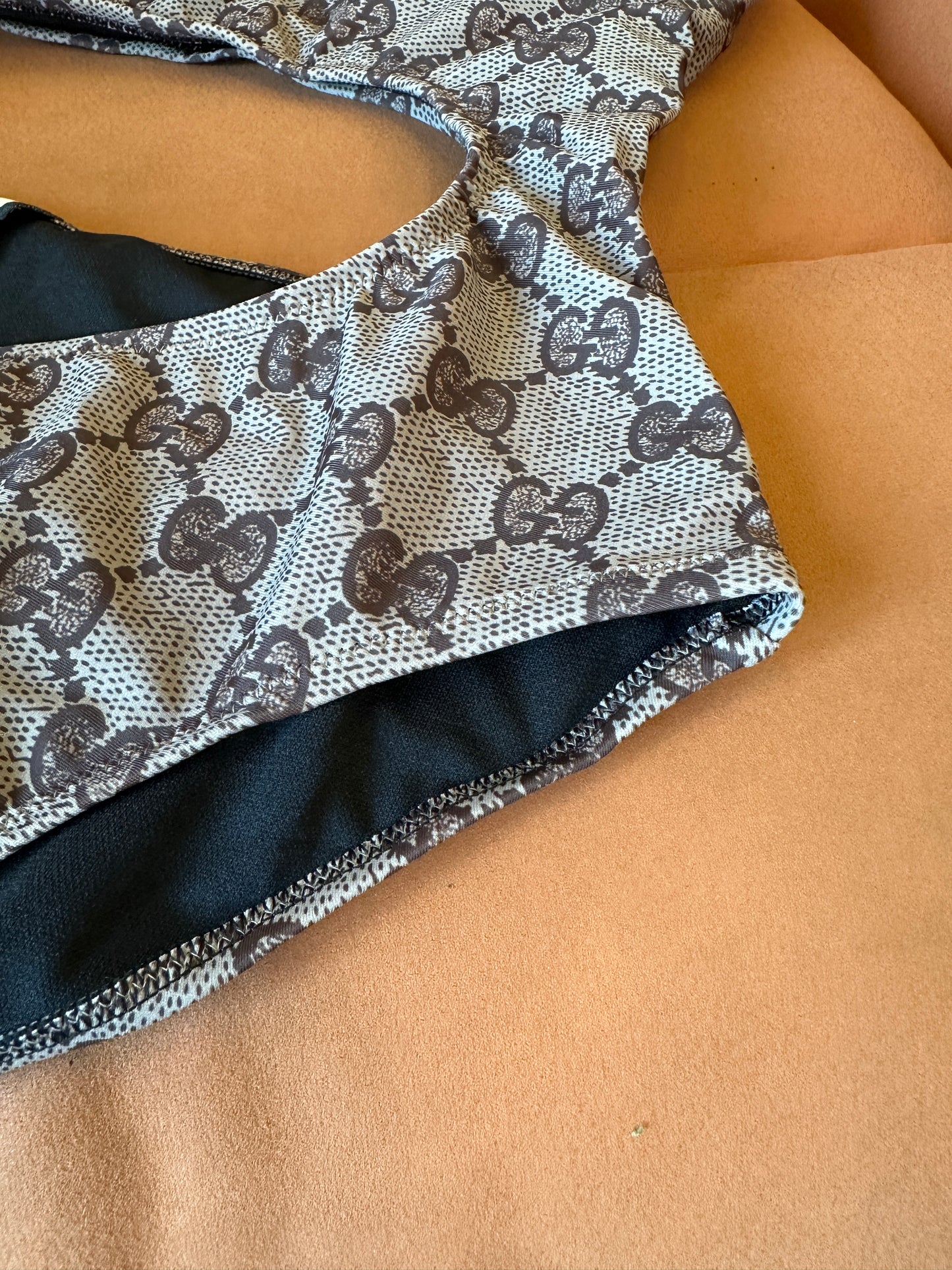 Gucci GG Supreme One-Shoulder Cut-Out Monogram Swimsuit