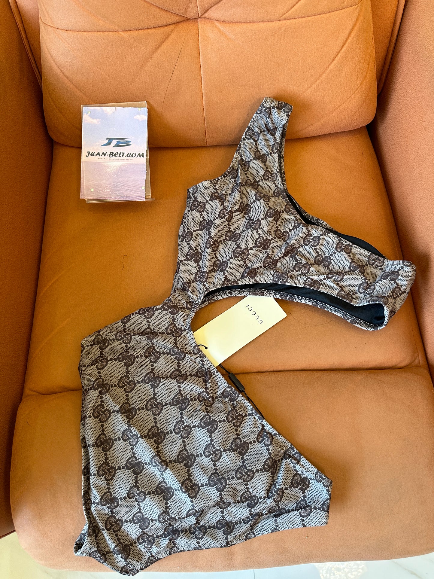 Gucci GG Supreme One-Shoulder Cut-Out Monogram Swimsuit