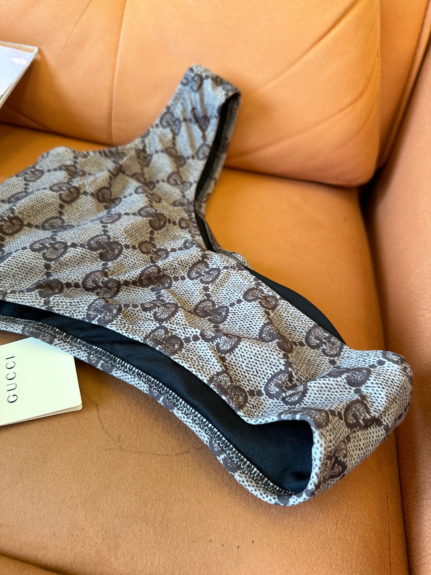 Gucci GG Supreme One-Shoulder Cut-Out Monogram Swimsuit